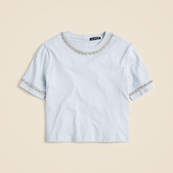 NWT J CREW Heavy jersey T-shirt with rhinestones in icy blue - Picture 4 of 6